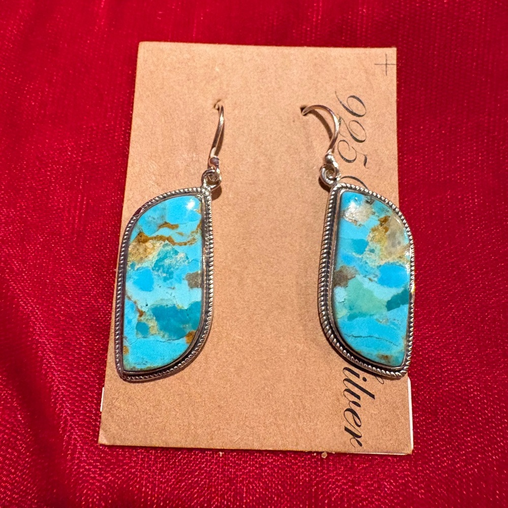 Genuine Kingman Turquoise Sterling Silver 925 Earrings. Brand New.